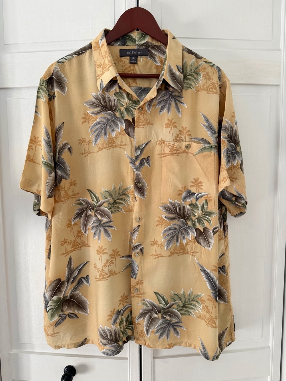 croft & barrow Men's Beige Tropical Short-Sleeve Button-Up Shirt